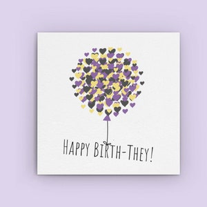 Lgbt gelukkige geboorte-ze niet-binaire verjaardagskaart, Enby Change Coming Out Gift, ze spreken ze uit, NB Flag Genderqueer Gift, Genderfluid Card