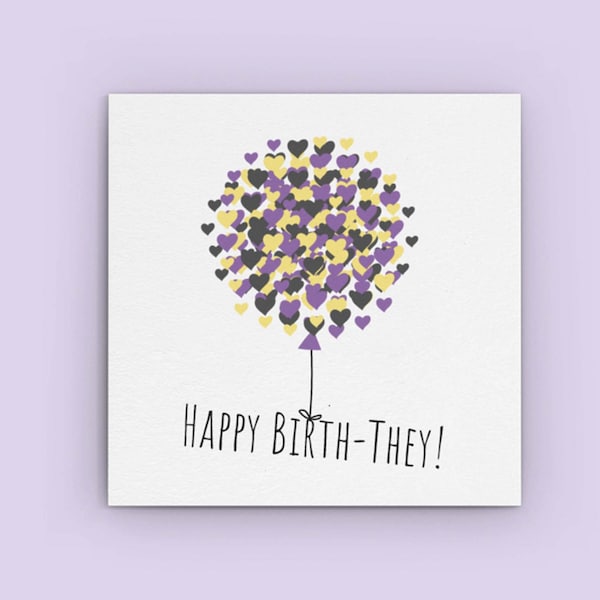 Lgbt Happy Birth-They Nonbinary Birthday Card, Non Binary Coming Out Gift, Nb They Them, Enby Color Flag, Genderqueer Gift, Genderfluid Card