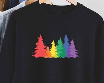 Rainbow Tree Queer Christmas Sweatshirt, Gay Pride Xmas Sweater, Lesbian Christmas Sweatshirt, LGBTQ Xmas Sweater For Gay Rainbow Sweatshirt