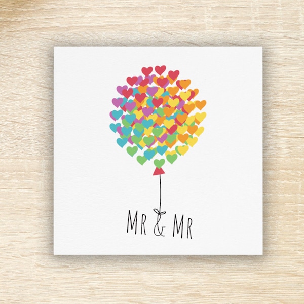 LGBTQ Gay Mr And Mr Rainbow Hearts Card, Gay Valentine's Day Card, SameSex Gay Married Couple Gift, Gay Wedding, Gay Engagement, Gay Husband