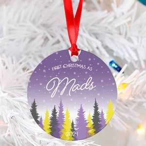 Nonbinary 1st Christmas Ornament, Custom Enby Name Change Gift For Nonbinary Birthday Gift LGBTQ Enby Flag Ornament Nonbinary Christmas Gift