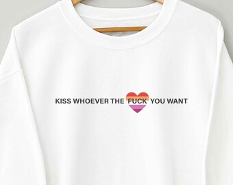 Kiss Who Ever Lesbian Flag Pride Sweater For Lesbian Sweatshirt Subtle Lesbian Pride Gift Lesbian Pride Sweater Queer Women Pride Sweater