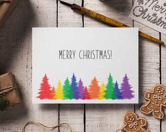 Carte de voeux de Noël arc-en-ciel LGBTQ, carte de sapin de Noël gay, carte de fierté joyeux Noël arc-en-ciel, carte de Noël arc-en-ciel, carte de Noël de la famille LGBT