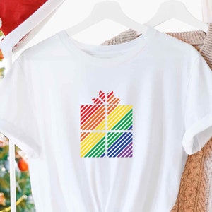 Rainbow Present Gay Christmas Shirt, LGBTQ Gay Pride Xmas Tee, Subtle Pride Holiday Gift, Gay Queer Rainbow Xmas Shirt, Queer Holiday Decor