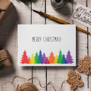 Carte de voeux de Noël arc-en-ciel LGBTQ, carte de sapin de Noël gay, carte de fierté joyeux Noël arc-en-ciel, carte de Noël arc-en-ciel, carte de Noël de la famille LGBT