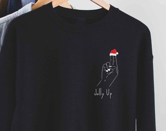 Jolly Up Funny Lesbian Christmas Sweatshirt, Lesbian Finger Pocket Sweater, Queer Lesbian Christmas Sweater, Lesbian Naughty Xmas Sweatshirt