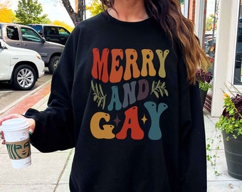 Frohe und schwules Gay Weihnachten Regenbogen Pullover, Gay Xmas Sweatshirt, Gay Urlaub Dekor, Lesben Weihnachten Pullover, Queer Gay Ugly Xmas Pullover