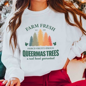 Queermas Rainbow Christmas Tree Sweatshirt Subtle Pride Christmas Sweater Gay Holiday Apparel Lesbian Retro Christmas Sweater Gay Sweatshirt
