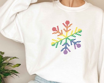 Rainbow Snowflake Gay Christmas Sweatshirt, Gay Pride Snowflake Sweater, LGBT Gay Christmas Gift, Gay Holiday Apparel, Lesbian Xmas Sweater