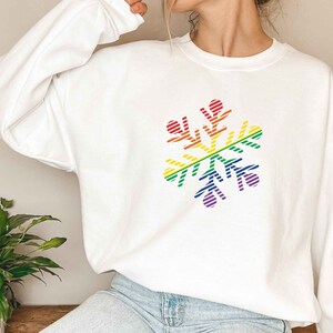 Rainbow Snowflake Gay Christmas Sweatshirt, Gay Pride Snowflake Sweater, LGBT Gay Christmas Gift, Gay Holiday Apparel, Lesbian Xmas Sweater