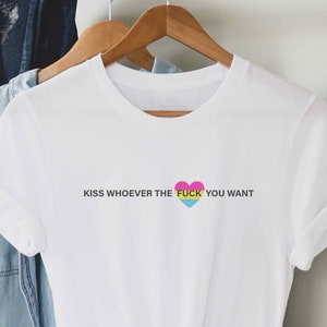 Kiss Who Ever Pansexual Flag Color Subtle Pride Shirt, Gay Pansexual Pride LGBTQ Tee, Queer Pan Pride LGBTQ Ally Support Right Advocacy Top