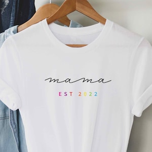 LGBTQ Rainbow Minimal Pride Mom Est Shirt, Two Moms Subtle Pride Tee, Lesbian Mom ToBe, Lesbian New Mom Family Pride Tee, Gay Pregnancy Gift