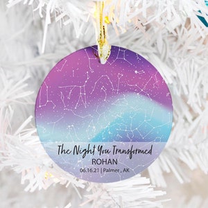 Adorno de mapa de estrellas personalizado transgénero LGBTQ, regalo de estratificación transgénero para adorno de cambio de nombre trans, regalo de vacaciones del orgullo sutil trans