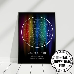 Carte des étoiles personnalisée LGBTQ par date drapeau arc-en-ciel mariage gay cadeau couple pour couple lesbien cadeau, cadeau d'anniversaire lesbien pour couple homosexuel cadeau