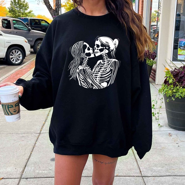 Lesbian Halloween Sweatshirt For Lesbian Pride Sweater Lesbian Skeleton Kissing Sweatshirt Lesbian Halloween Skeleton Sweater For Lesbian