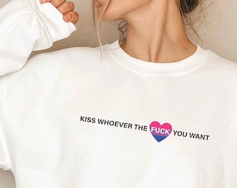 Kiss Who Ever Bisexual Flag Pride Sweater, Bisexual Pride Sweater, Subtle Bisexual Pride, Gay Bisexual Flag LGBTQ Sweater, Queer Bisexual
