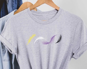 Nonbinary Pride Shirt Nonbinary Flag Feathers Shirt Subtle Pride Nonbinary Shirt For Enby Pride Month Gift For Nonbinary Queer Unisex Shirt