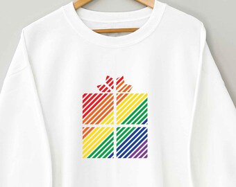 Rainbow Gift Christmas Sweater, Gay Xmas Rainbow Sweater, LGBTQ Gay Christmas Sweatshirt, Gay Holiday Pride Gift, Lesbian Christmas Sweater