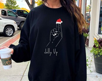 Jolly Up Funny Lesbian Christmas Sweatshirt, Lesbian Finger Sweater, Sexy Lesbian Christmas Sweater, Lesbian Girlfriend Naughty Holiday Gift