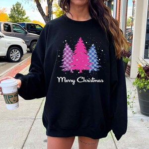 Snowy Trees Bisexual Flag Color Merry Christmas Holiday Sweatshirt, Bisexual Xmas Sweater, Bisexual Christmas Sweatshirt, Bisexual Xmas Gift