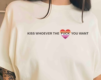 Kiss Who Ever Lesbian Pride T-Shirt, Lesbian Subtle Pride Flag Color Shirt, Queer Women Unisex Pride Tee, LGBT Gay Women Lesbian Support Top
