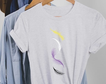 LGBTQ Nonbinary Flag Feathers Shirt, Subtle Nonbinary Pride Shirt, Enby Flag Pride Feather Tee, Enby Queer Unisex Tee, Enby Queer LGBT Shirt
