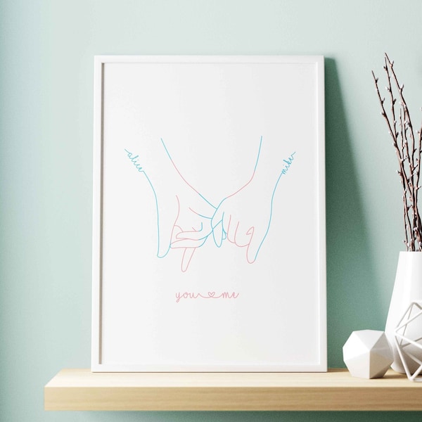 Transgender Couple Gift For Transgender Wedding Gift For Trans Couple Wall Art Transgender Hand Line Art Transgender Gift For Starting Out