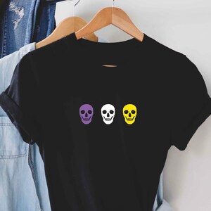 Nonbinary Color Skull Shirt, NB Pride Tee, Enbies Queer Shirt, Non-Binary Skeleton Love, Nonbinary Subtle Pride Skull Tee, Enby Flag Shirt