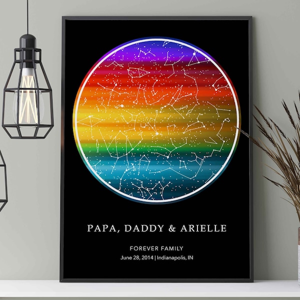 Custom Star Map By Date LGBTQ Family Rainbow Flag Poster, Two Dad Father Day Gift, Gay Family Two Dad & Baby Gift, Same Sex Family Love Gift