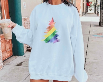 Rainbow Tree Gay Christmas Sweatshirt, Gay Christmas Tree Sweater, LGBTQ Christmas Sweatshirt, Gay Xmas Gift, Lesbian Christmas Sweatshirt