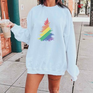 Rainbow Tree Gay Christmas Sweatshirt, Gay Christmas Tree Sweater, LGBTQ Christmas Sweatshirt, Gay Xmas Gift, Lesbian Christmas Sweatshirt