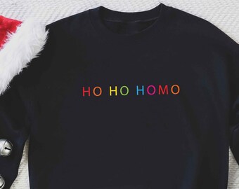 Ho Ho Homo Regenbogen Gay Weihnachtspullover, Dezentes Gay Pride LGBTQ Weihnachts-Sweatshirt, Gay Xmas Sweatshirt, Queer Weihnachten Regenbogen Pullover