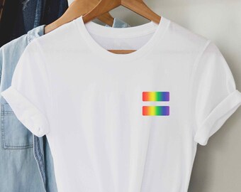 Impression minimale de signe égal arc-en-ciel LGBTQ, chemise drapeau arc-en-ciel, t-shirt fierté filles queer, chemise LGBT, chemise gay lesbienne, droits des homosexuels, chemise égalité