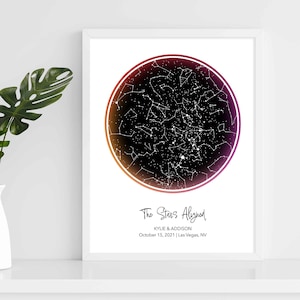 Carte des étoiles LGBTQ par date impression drapeau lesbien, cadeau petite amie lesbienne, cadeau de mariage lesbien, souvenir de couple Wlw, affiche du premier anniversaire
