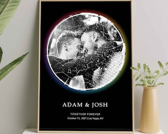 Custom Photo Star Map By Date LGBTQ Couple Rainbow Poster, Gay Couple Queer Wedding Gift, Lesbian Girlfriend Gift, Gay Boyfriend Photo Print