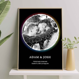 Custom Photo Star Map By Date LGBTQ Couple Rainbow Poster, Gay Couple Queer Wedding Gift, Lesbian Girlfriend Gift, Gay Boyfriend Photo Print Option 4