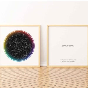 Carte des étoiles personnalisée LGBTQ par date impression drapeau arc-en-ciel deux, cadeau pour couple Gay Love Pride, affiche petite amie lesbienne, décoration de mariage queer deux mariées