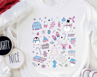 Subtle Transgender Pride Christmas Icons Sweatshirt, Transgender Christmas Sweater, Trans Flag Color Holiday Sweater, Trans Christmas Gift