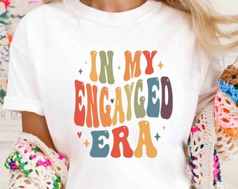 Rainbow Retro Engayged T Shirt, Vintage Pride Engagement Tshirt, Lesbian Proposal Unisex Tee, Trendy Queer Wedding Gay Bridal Shower Top