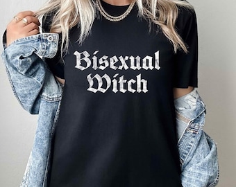 Bisexual Witch Funny LGBTQ T Shirt, Bisexual Pride Gothic Pride T-Shirt, Queer Bisexual Witchy Gay Top, Sapphic Bi Pride Support Unisex Tee
