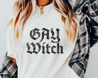 Gay Witch LGBTQ Pride T Shirt, Queer Lesbian Pride Shirt, Funny Sapphic Gothic Tee, LGBT Masc Witchy Craft Goth Top, Retro Gay Pride Apparel
