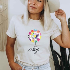 Rainbow Flower Queer Ally Support Shirt, Vintage Lesbian Pride Unisex Tshirt, LGBTQIA Gay Rights Visibility Tee, Love Wins Pride Parade Top