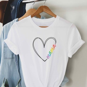 LGBTQ Rainbow Mom Heart Shirt, Two Mom Subtle Pride Tee, Lesbian Mom Baby Gift, Lesbian Two Mom Family Pride T-Shirt, Queer Mother&#39;s Day Top