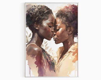 Lesbian Queer Couple Printable Art Wall, Queer Women Sapphic Print, LGBTQ Love Home Decoration, Gay Couple Gift For Pride Month Housewarming