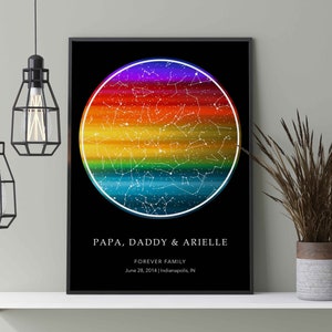 Carte des étoiles personnalisée par date Cadeau pour une famille LGBTQ Affiche drapeau arc-en-ciel Cadeau pour papa gay Cadeau fête des pères gays Art mural fête des pères LGBTQ Cadeau pour deux papas et bébé