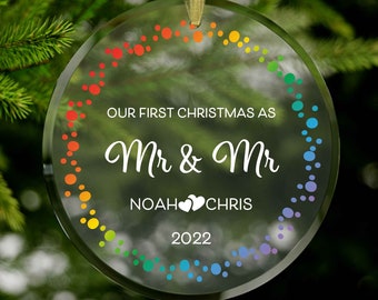 Our First Christmas Mr & Mr Christmas Ornament For LGBTQ Two Groom Wedding Gift FOr Gay Newlywed Xmas Ornament For Gay Husband Xmas Ornament