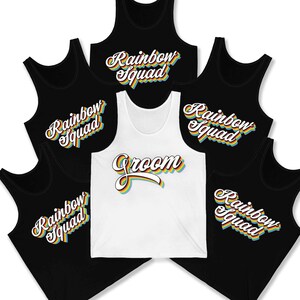 LGBTQ Groom & Rainbow Squad Gay Wedding Tank Top Gay Groom Tank Top Gay Bachelor Party Decor LGBTQ Groomsman Tank Top Two Grooms Pride Tee