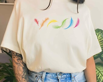 LGBTQ Pride Shirt Subtle Rainbow Feather Pride Shirt Subtle Gay Pride T-Shirt For Gay Pride Clothing LGBTQ Gift For Lesbian Pride T Shirt