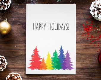 Carte de sapin de Noël gay couleur arc-en-ciel LGBTQ joyeuses fêtes, carte de Noël de la fierté gay pour cadeau de Noël homosexuel pour carte de Noël lesbien