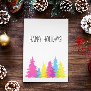 Carte de Noël LGBTQ pansexuelle, carte joyeuses fêtes arbre de Noël drapeau pansexuel, cadeau pansexuel, carte drapeau pansexuel, cadeau coming out, fierté pansexuelle